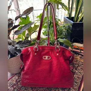 Celine Red Shiny Grainy Leather Tote
